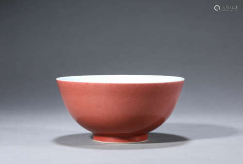 A Chinese Porcelain Red-Glazed Bowl Marked Guang Xu