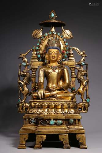 Qing Dynasty Bronze Gold Gilded Statue, China