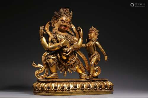 Ming Dynasty Period Of Yongle Bronze Gold Gilded Statue, Chi...