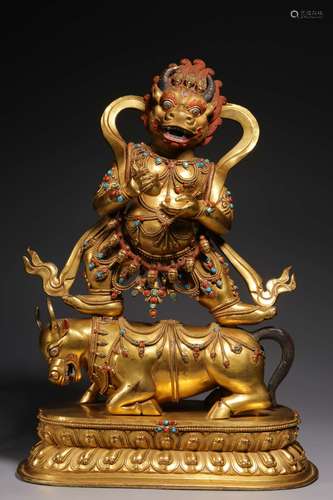 Qing Dynasty Bronze Gold Gilded Statue, China