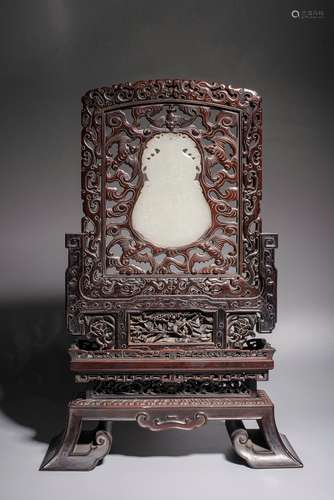 Qing Dynasty Zitan Rosewood With Hetian Jade Screen, China