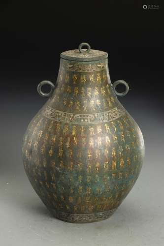 Bronze Gold Painted Covered Bottle, China