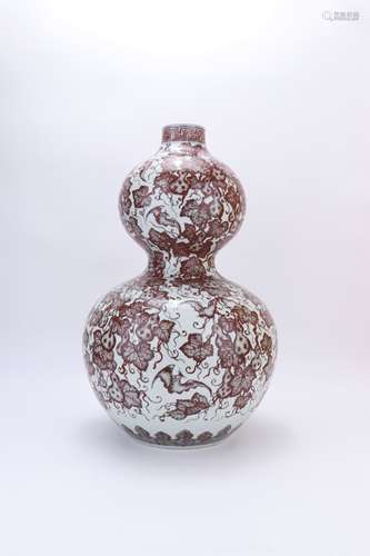 Period Of Qianlong Underglaze Gourd Bottle, China