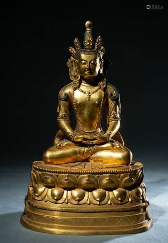 Qing Dynasty Bronze Gold Gilded Statue, China