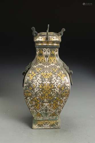 Bronze Gold Painted Covered Bottle, China