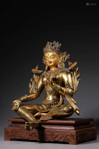 Qing Dynasty Bronze Gold Gilded Statue Of Tara, China