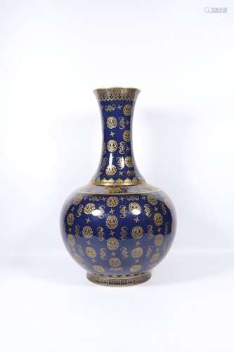 Period Of Guangxu Blue Gold Painted Bottle, China