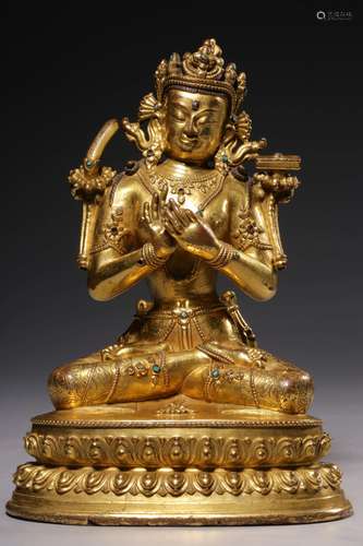 Qing Dynasty Bronze Gold Gilded Statue, China