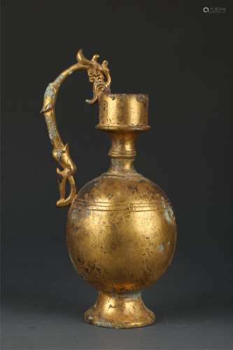Copper and Golden Pot with Dragon Grain from Tang