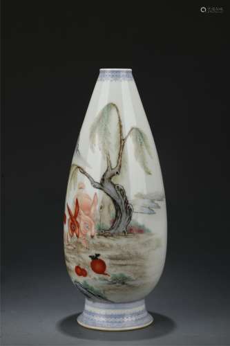 Famille Rosed Vase with Human Story from Qing