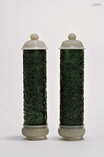 Pair Of Jasper Jade And White Jade Scholars Parfumiers