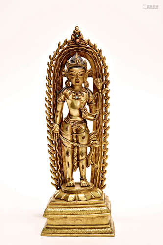 Hardstone Inlaid And Gilt Bronze Buddha Statue