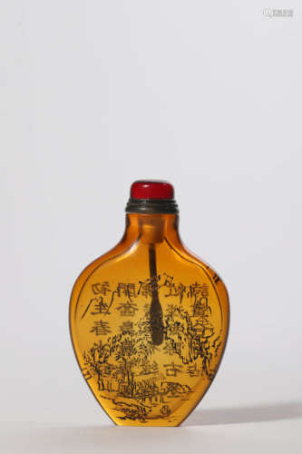 Inscribed Peking Glass Snuff Bottle