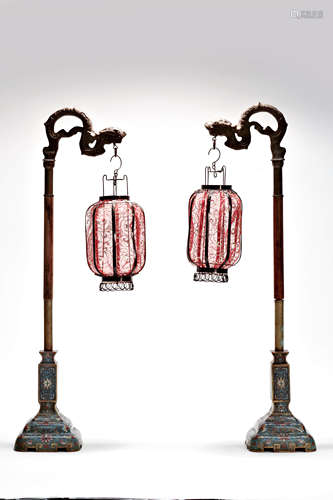 Pair Of Cloisonne Enamel Court Lamps