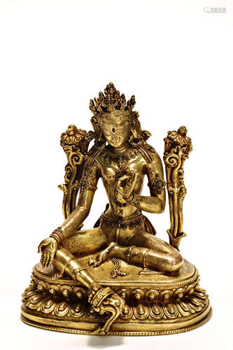 Gilt Bronze Figure Of Green Tara