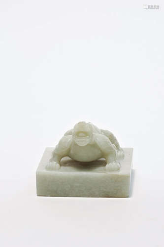 Carved White Jade Mythical Beast Seal