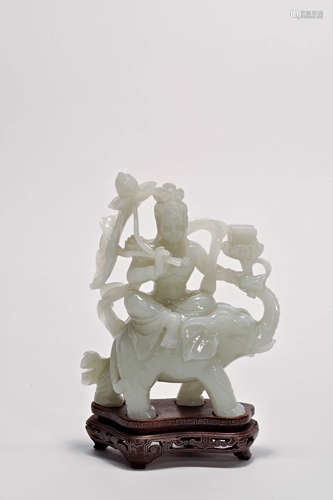 Carved White Jade Figure Of Samantabhadra Bodhisattva