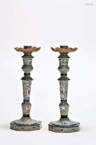 Pair Of Enamel Candlesticks