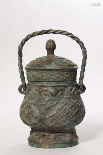 Bronze Ritual Pot With Loop Handle