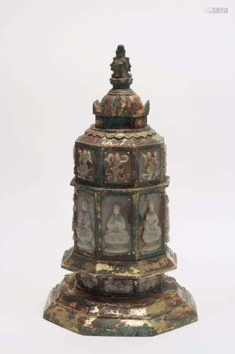 Gold Decorated Jade Stupa