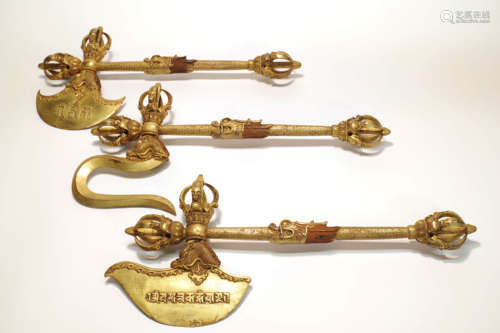 Three Gilt Bronze Implements