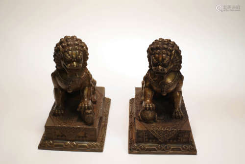 Pair Of Bronze Lion Ornaments