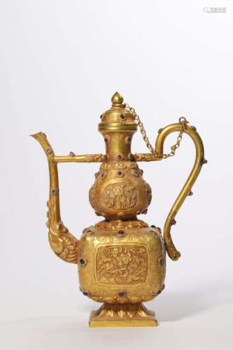 Hardstone Inlaid And Silver Gilding Ewer