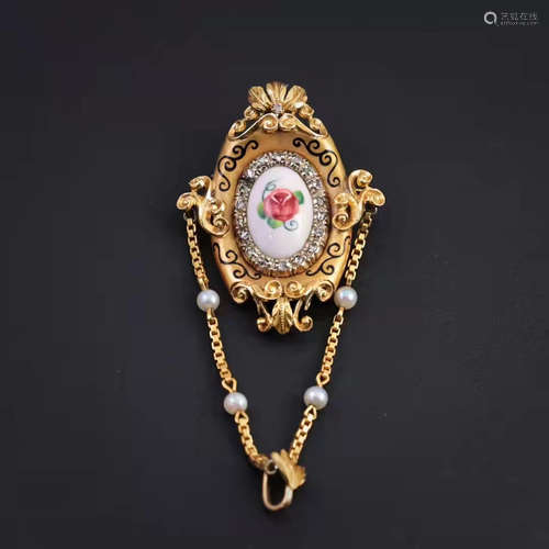 LATE 19TH CENTURY BROOCH IN 18K GOLD, ENAMEL AND DIAMONDS