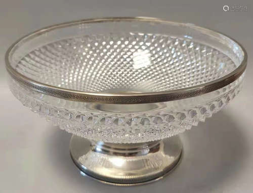 ITALIAN 20TH CENTURY STERLING SILVER CRYSTAL FRUIT PLATE