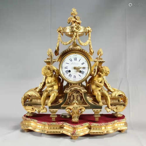 19TH CENTURY FRENCH GILT BRONZE LOUIS XV STYLE MECHANICAL TA...