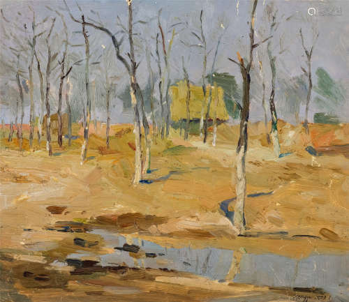 林宏基 1973作 河畔 布面油画