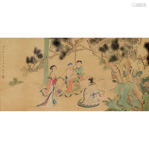 Chinese Figure Painting Silk, Hua Guan Mark