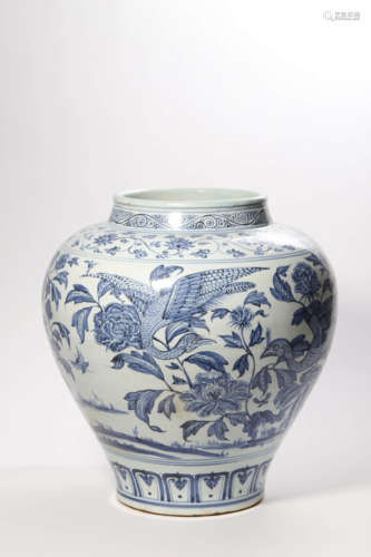 Blue And White Flower And Bird Jar