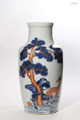 Iron-Red Glaze And Underglaze Blue Deer Meiping