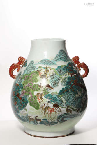 Wucai Glaze Stag Zun