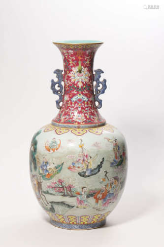 Famille Rose Figure Ruyi-Eared Vase