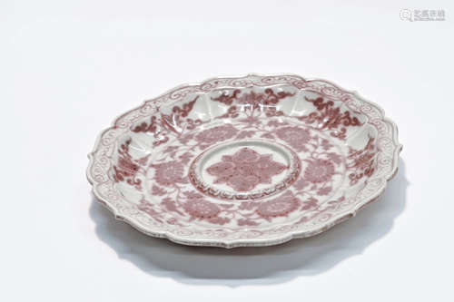 Copper-Red Glaze Lotus Lobed Plate