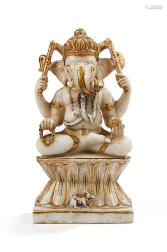 Inde XIXe siècle<br />
Sculpture en albâtre du Dieu Ganesh à...