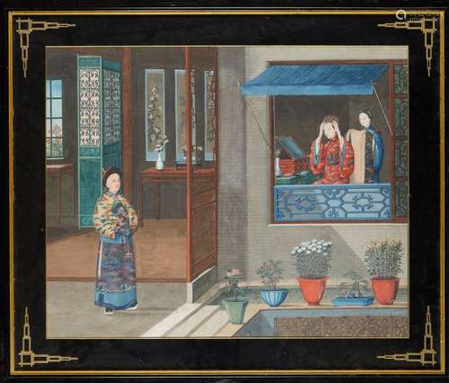 École anglo-chinoise<br />
Intérieur chinois<br />
Gouache s...