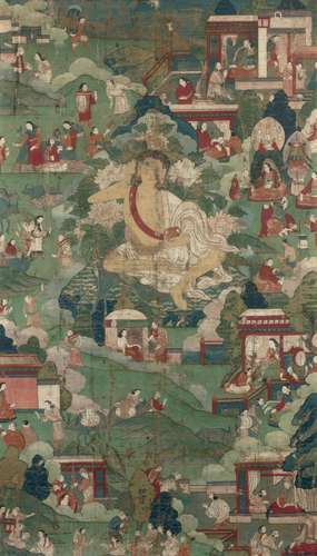 65. TIBET Thangka de Milarepa sur toile,