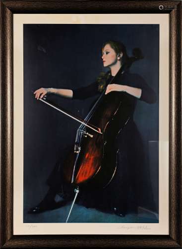 陈逸飞 1988作 大提琴手（附收藏证书） 纸本版画