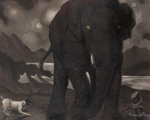 Maurice Jaubert de BECQUE (1878-1938)Éléphant au chienEncre,...