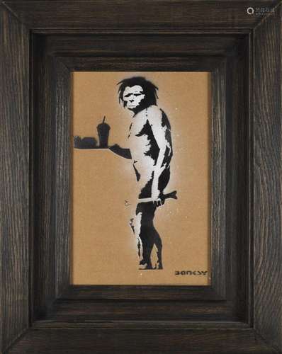 BANKSY (1974) - Fast food Caveman - Aérosol et pochoir sur c...