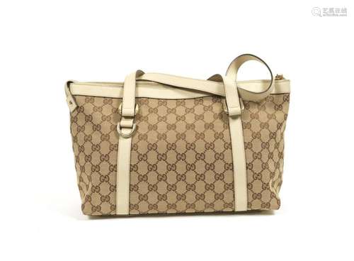 GUCCI - Sac de forme cabas en toile tissée monogrammée beige...