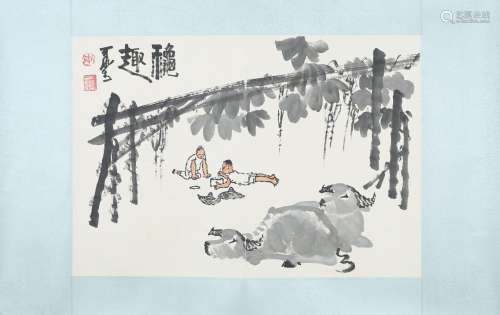 Li Keran, watercolor boys and buffalo painting