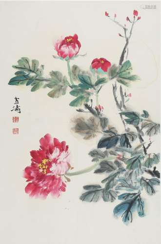 Wang Xuetao, watercolor peony painting