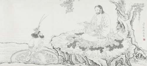 Ding Guanpeng, ink on paper sakyamuni teaching painting