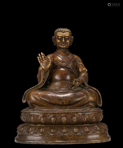 Tibetan Qing Period Alloy Bronze Guru Seated Statue