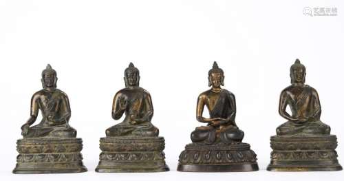 Chinese Set of four Gilt Paint Bronze Buddha Statues