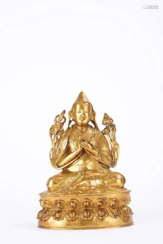 Tibetan Gilt Bronze Seated Statue of Tsongkhapa
